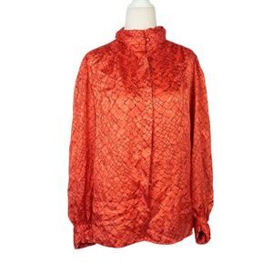Vintage 80s David Matthew Red and Black Croc Print Satin Blouse Top 14